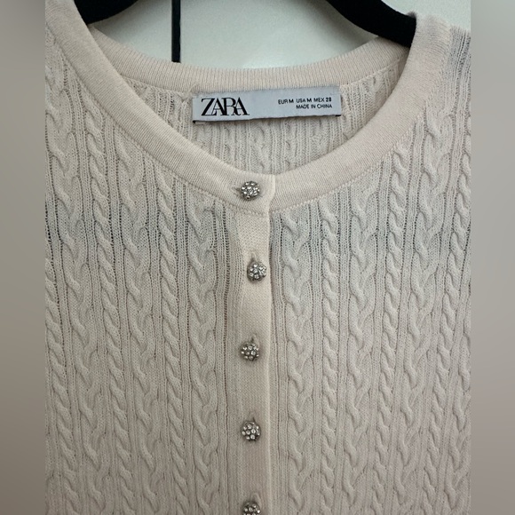 Zara cable textured cardigan bejeweled buttons jacket - Picture 5 of 6